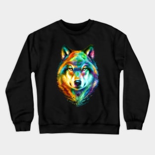 Wolf Face Colorful Painting Crewneck Sweatshirt